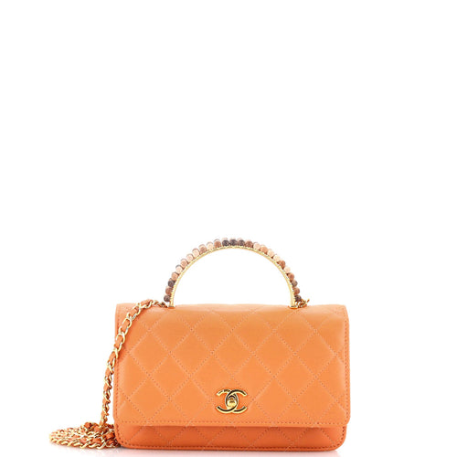 CHANEL Beaded Logo Top Handle Wallet on Chain Quilted Lambskin
