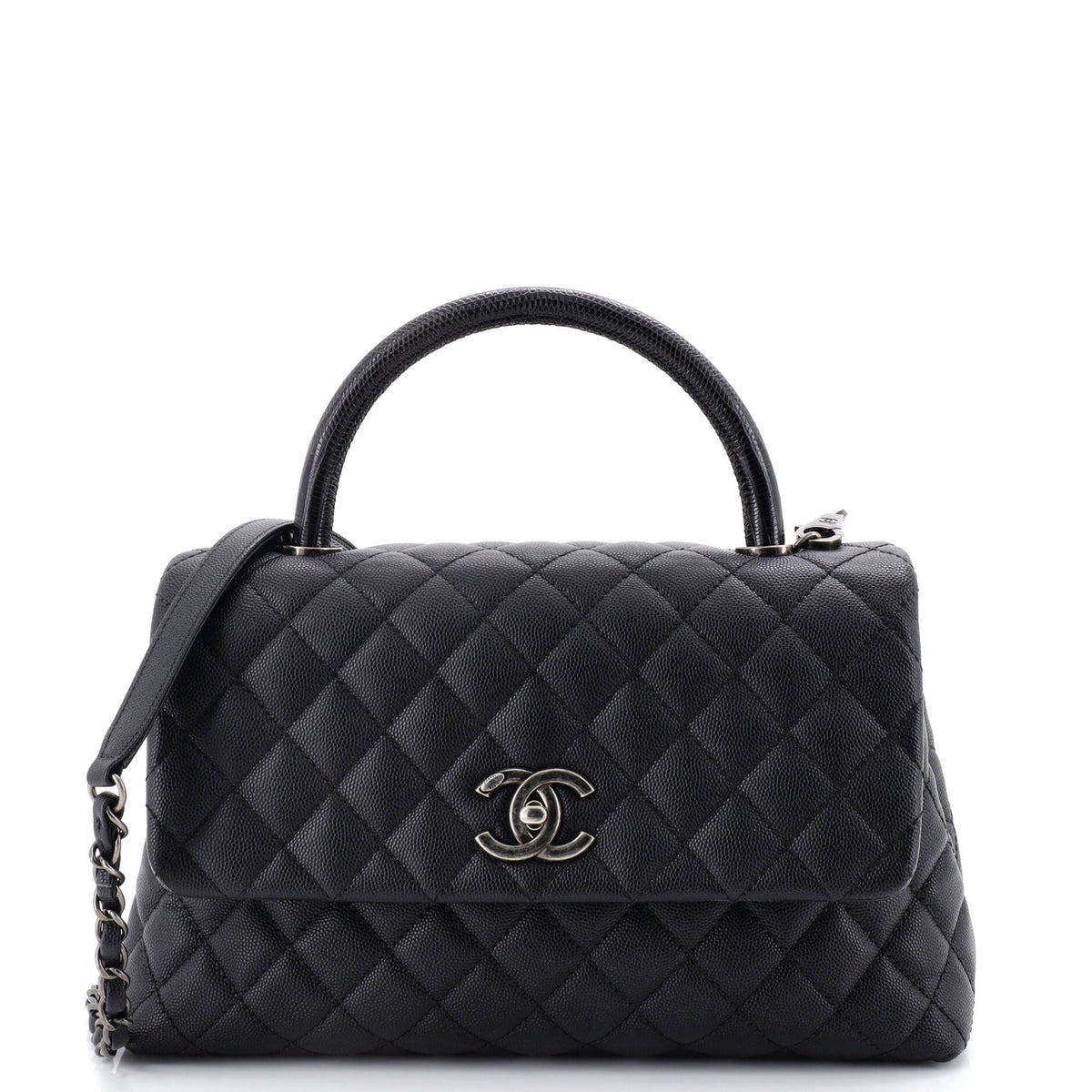 Chanel CHANEL Coco Top Handle Bag Quilted Caviar with Lizard Embossed Handle Small