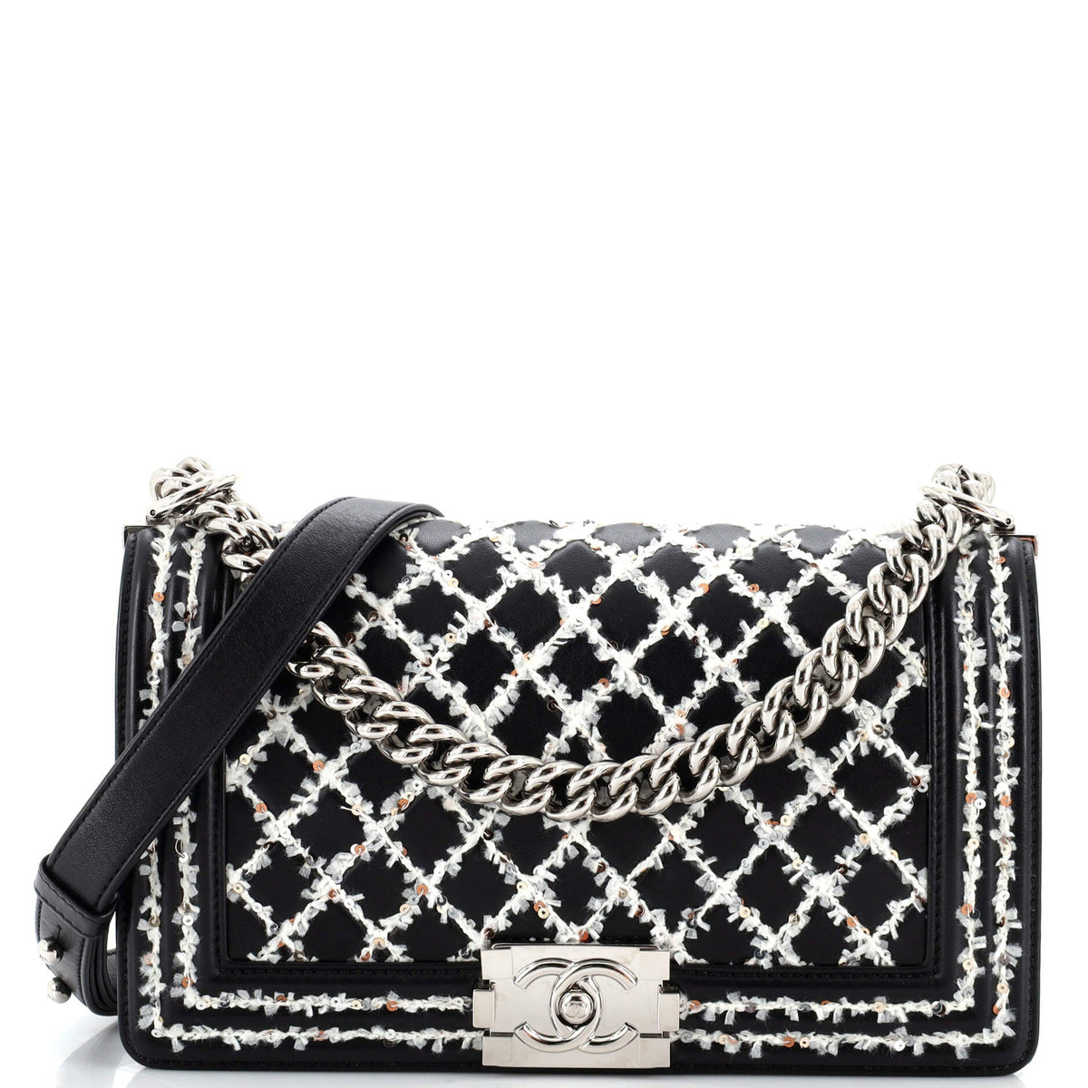 Chanel CHANEL Boy Flap Bag Lambskin with Quilted Tweed and Sequins Old Medium