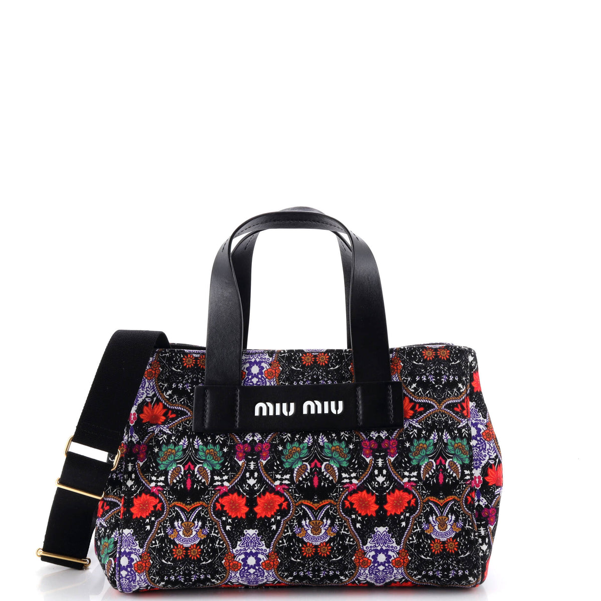 Miu Miu Logo Convertible Canapa Tote Printed Canvas Mini