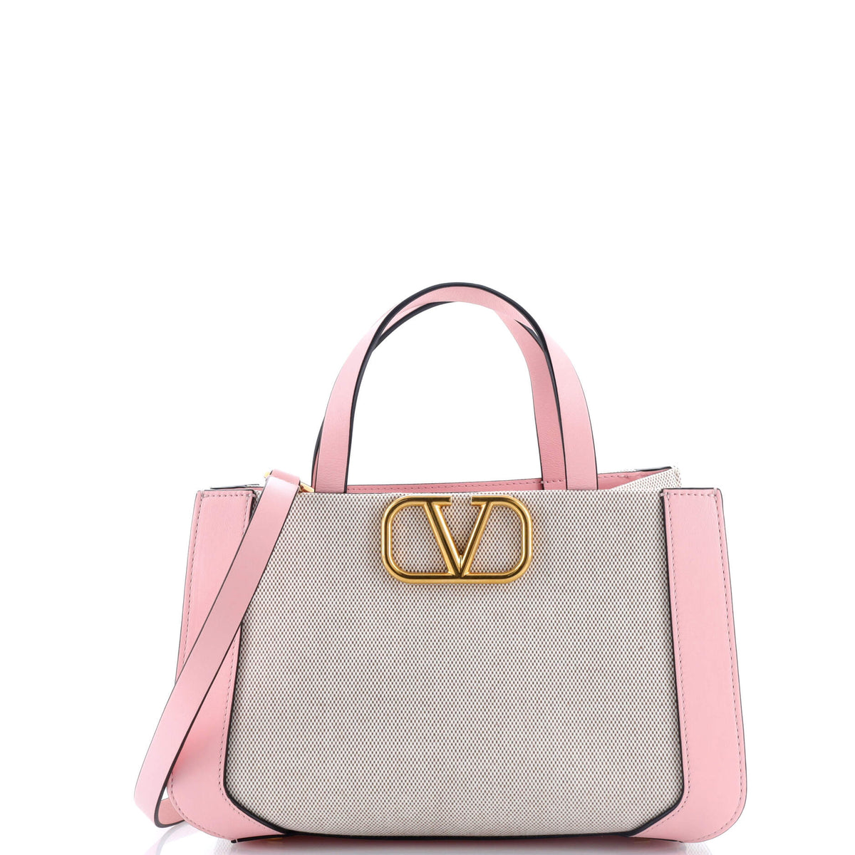 Valentino VALENTINO GARAVANI VLogo Shopper Tote Canvas and Leather Small