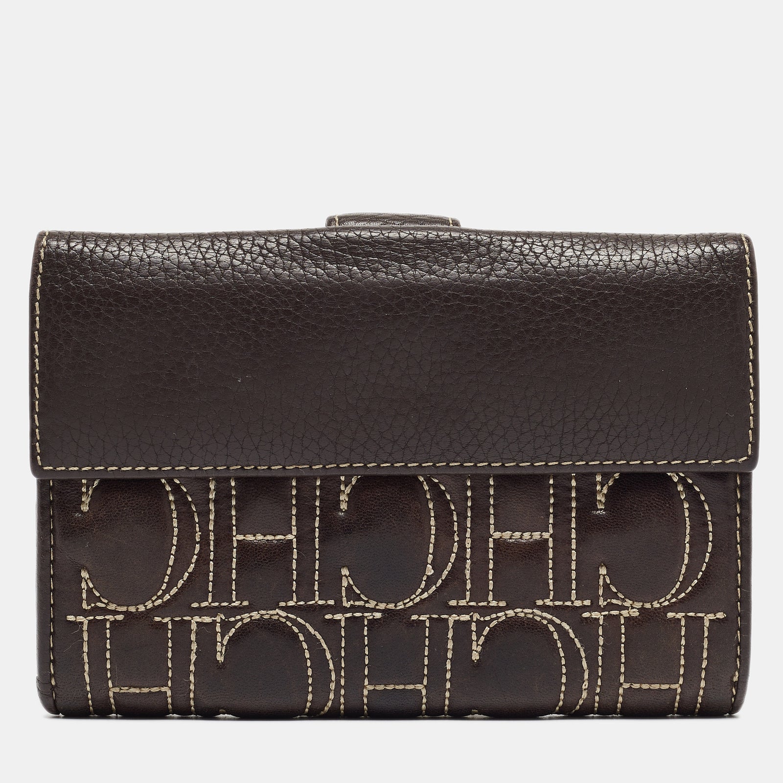 Ch Carolina Herrera Choco Brown Monogram Leather Wallet