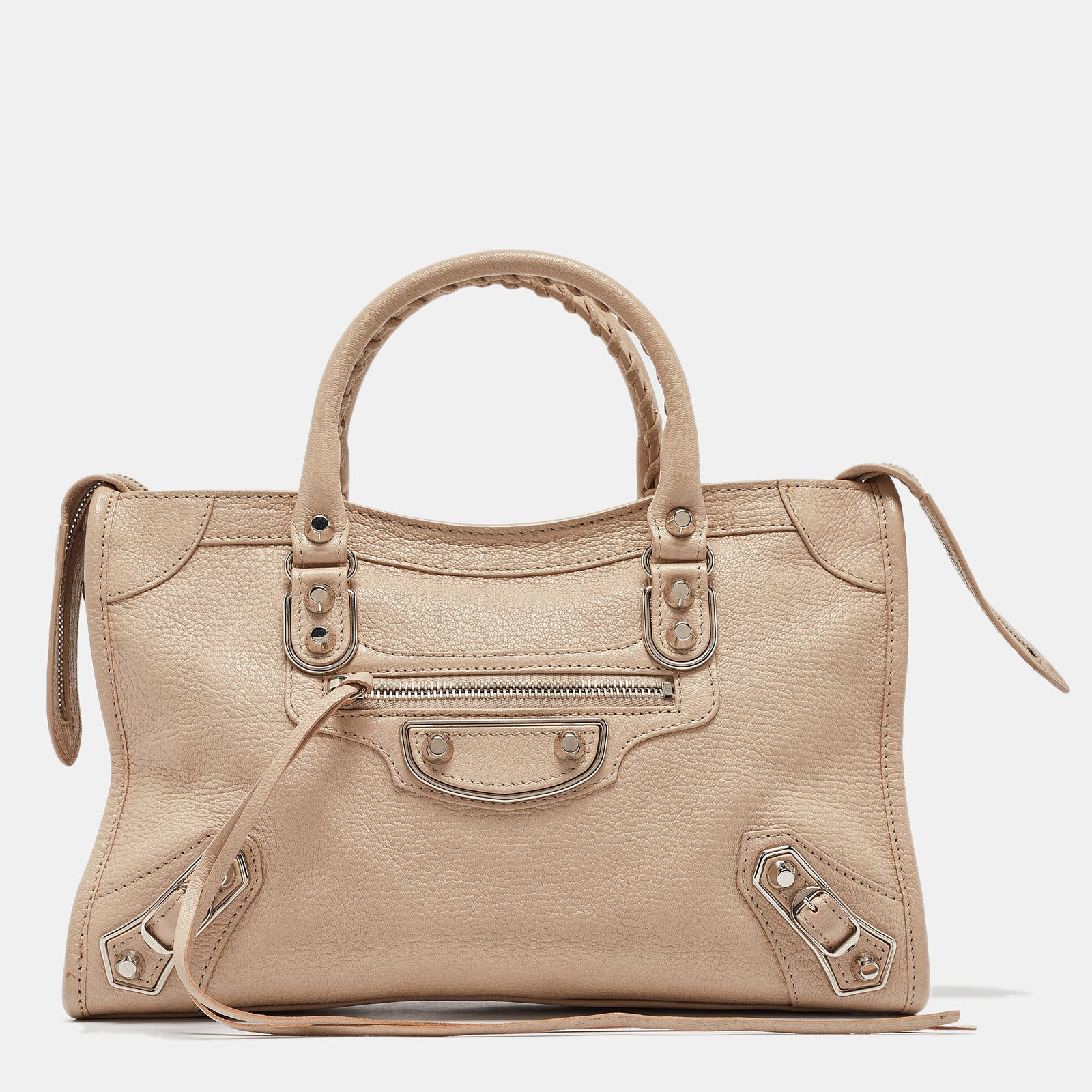 Balenciaga Kleine klassische City-Tasche aus Leder mit Metallic-Rand in Beige