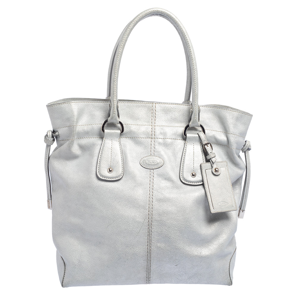 Tod's Silver Leather Restyling D Bag Media Tote