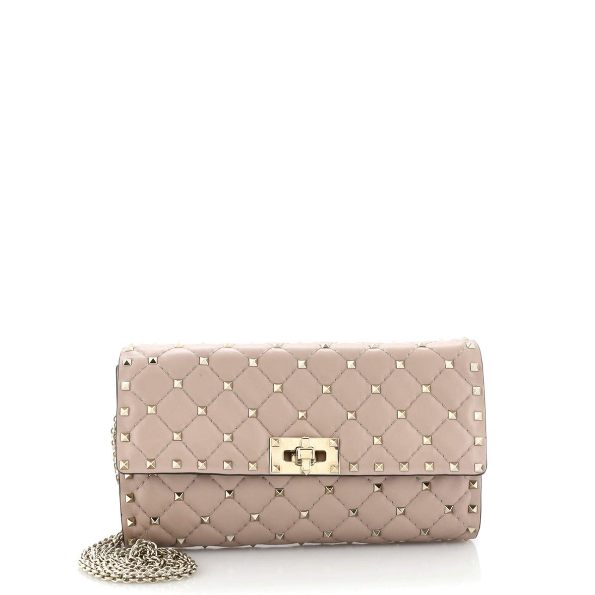 Valentino Garavani VALENTINO GARAVANI Rockstud Spike Wallet on Chain Quilted Leather Small