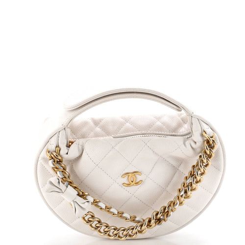 CHANEL Double Chain Bow Hobo Pouch Quilted Caviar Mini