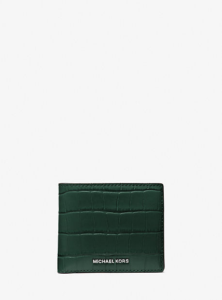 MK Hudson Crocodile Embossed Leather Billfold Wallet - Green - Michael Kors