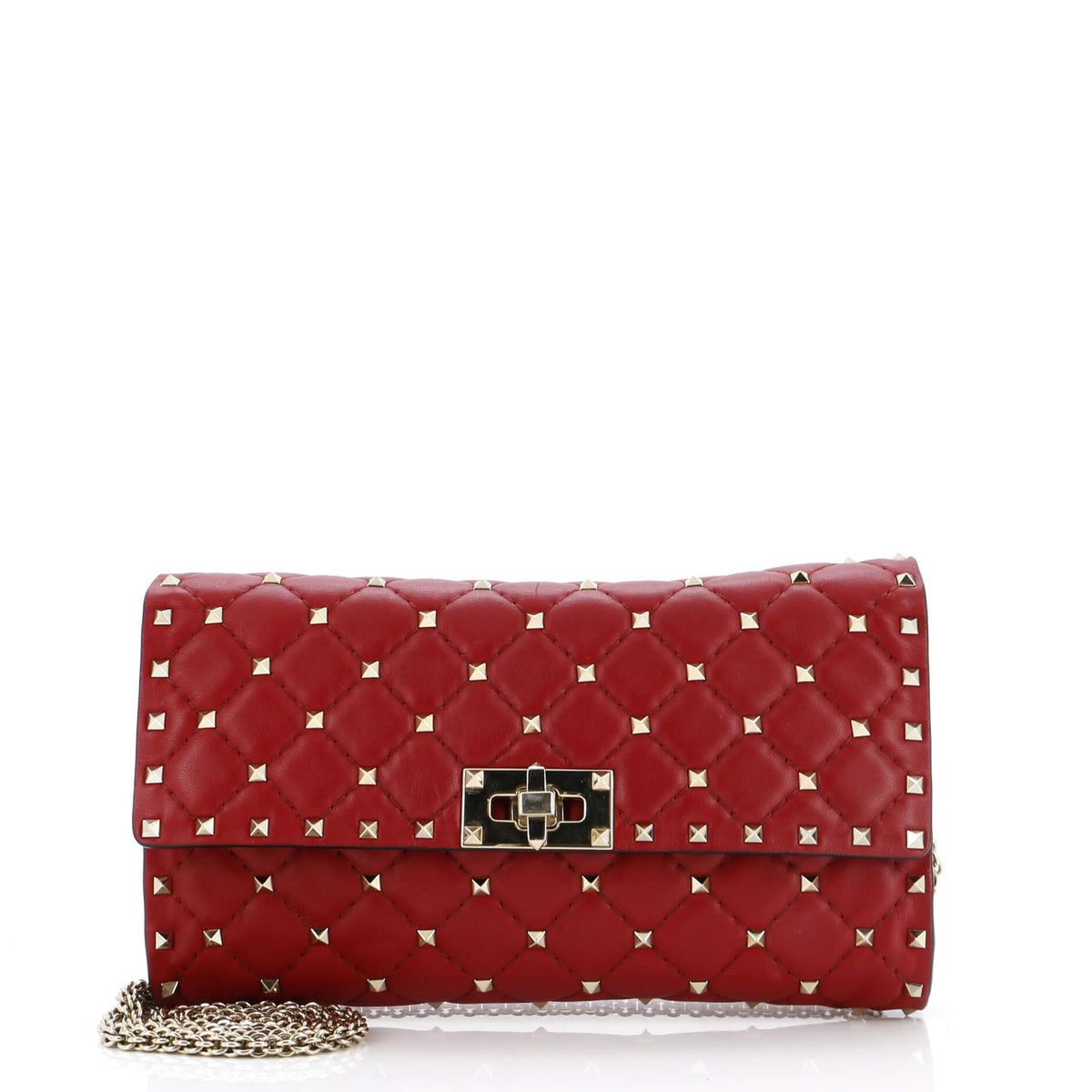 Valentino Garavani VALENTINO GARAVANI Rockstud Spike Wallet on Chain Quilted Leather Small
