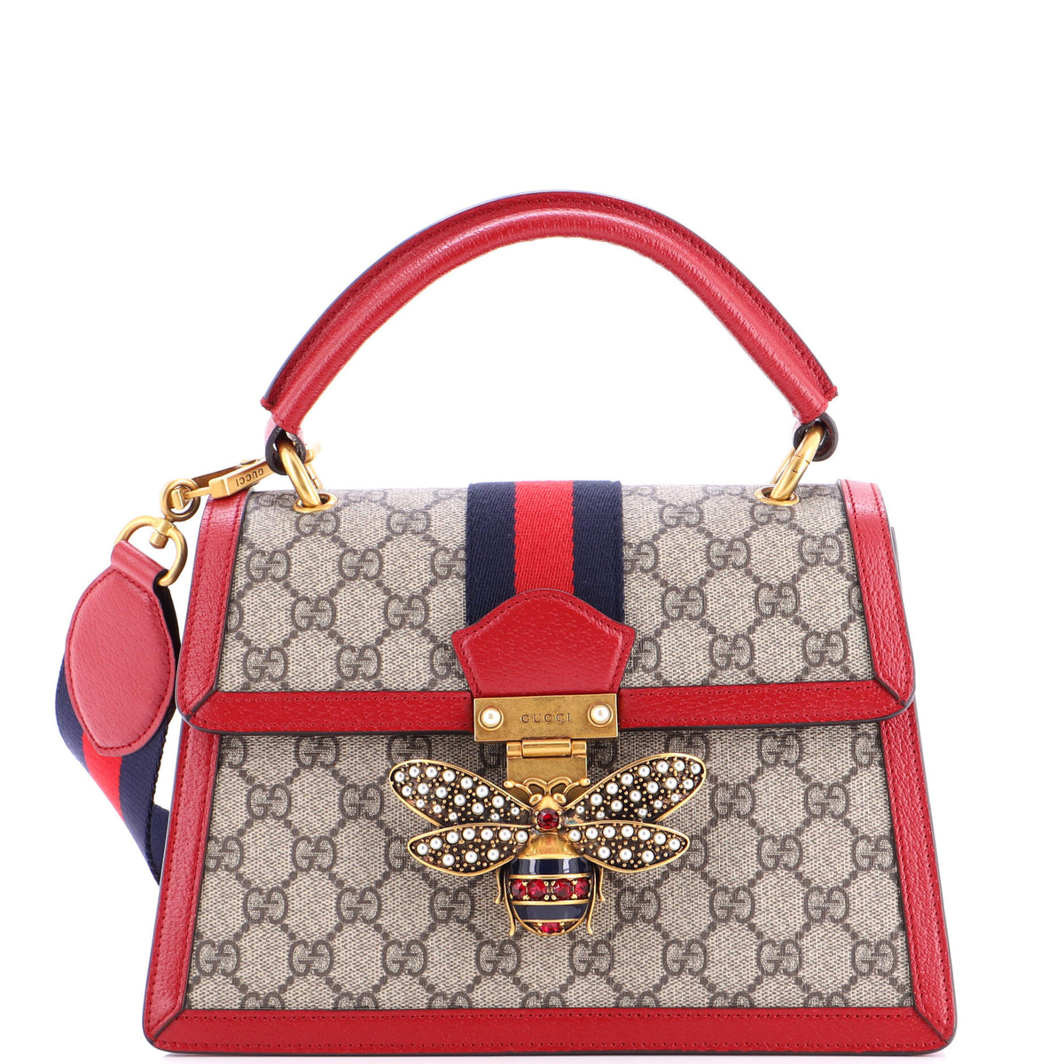 Gucci GUCCI Queen Margaret Top Handle Bag GG Coated Canvas with Leather Small