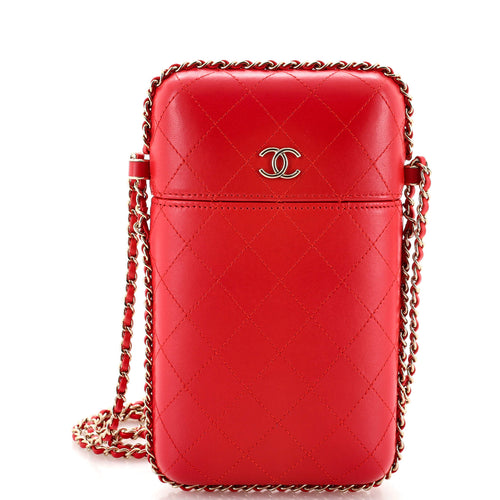 CHANEL Chain Around Phone Holder Box Crossbody Quilted Lambskin