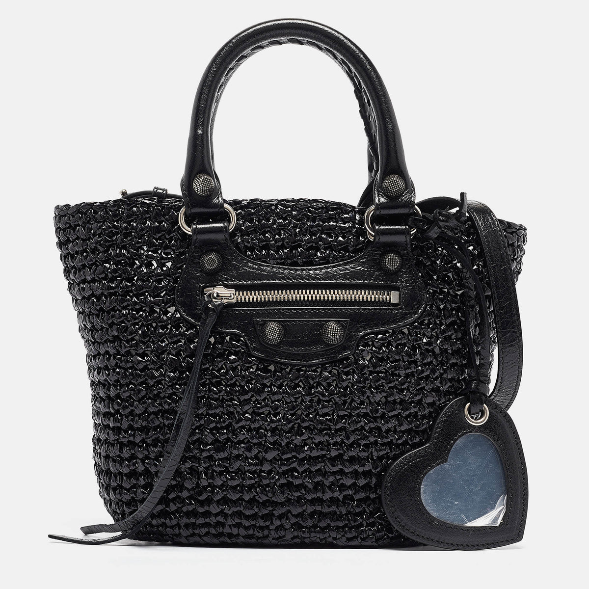 Balenciaga Black Woven Leather and Straw Le Cagole Basket Tote