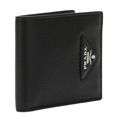 Prada Men's Logo Plaque Leather Wallet in Nero | 2MO5132BBE