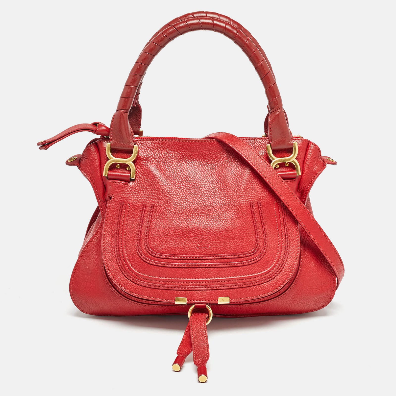 Chloe Red Leather Medium Marcie Shoulder Bag