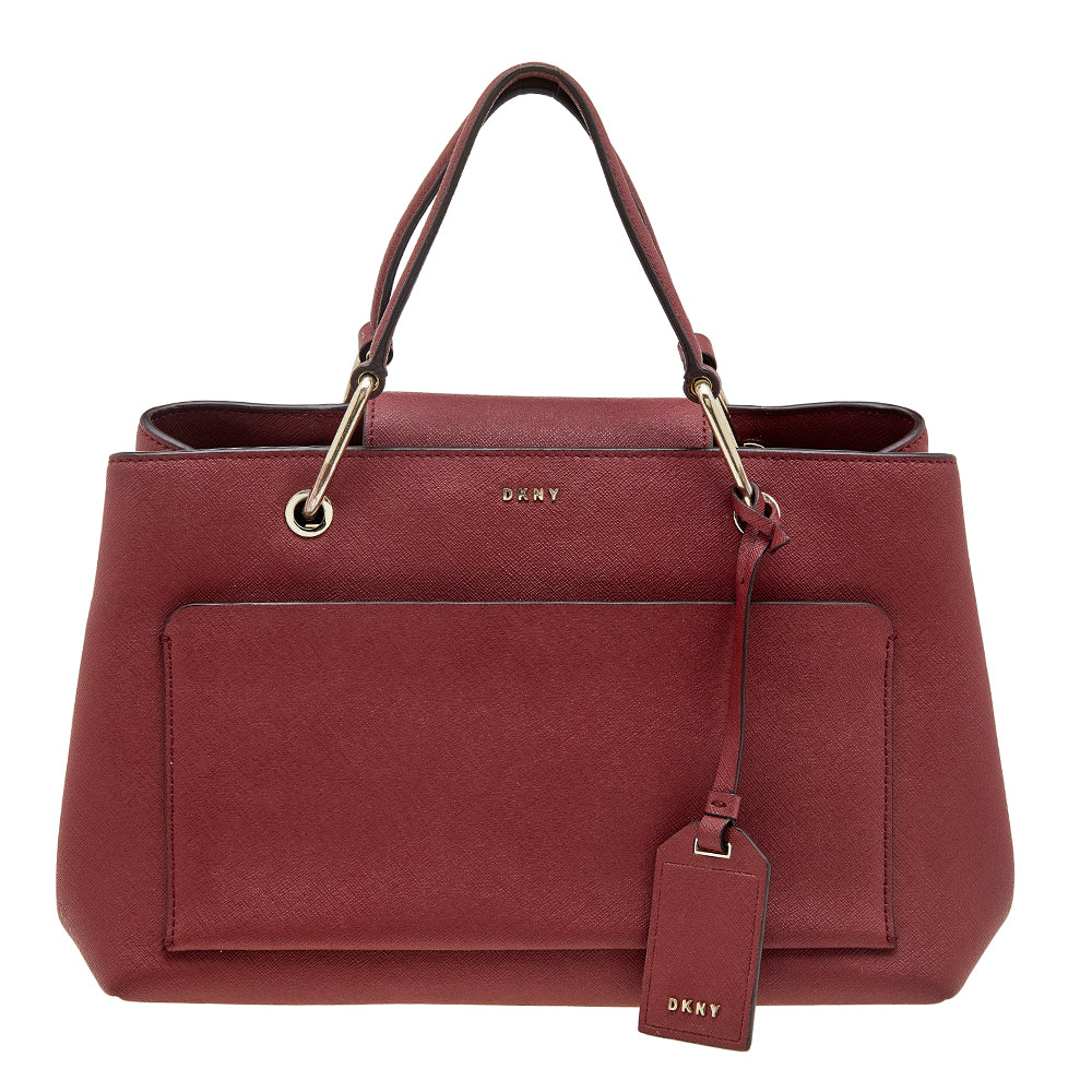 DKNY Sac fourre-tout en cuir rouge foncé avec poche avant DKNY