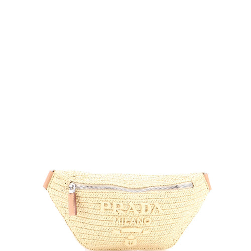 PRADA Logo Belt Bag Crochet Raffia