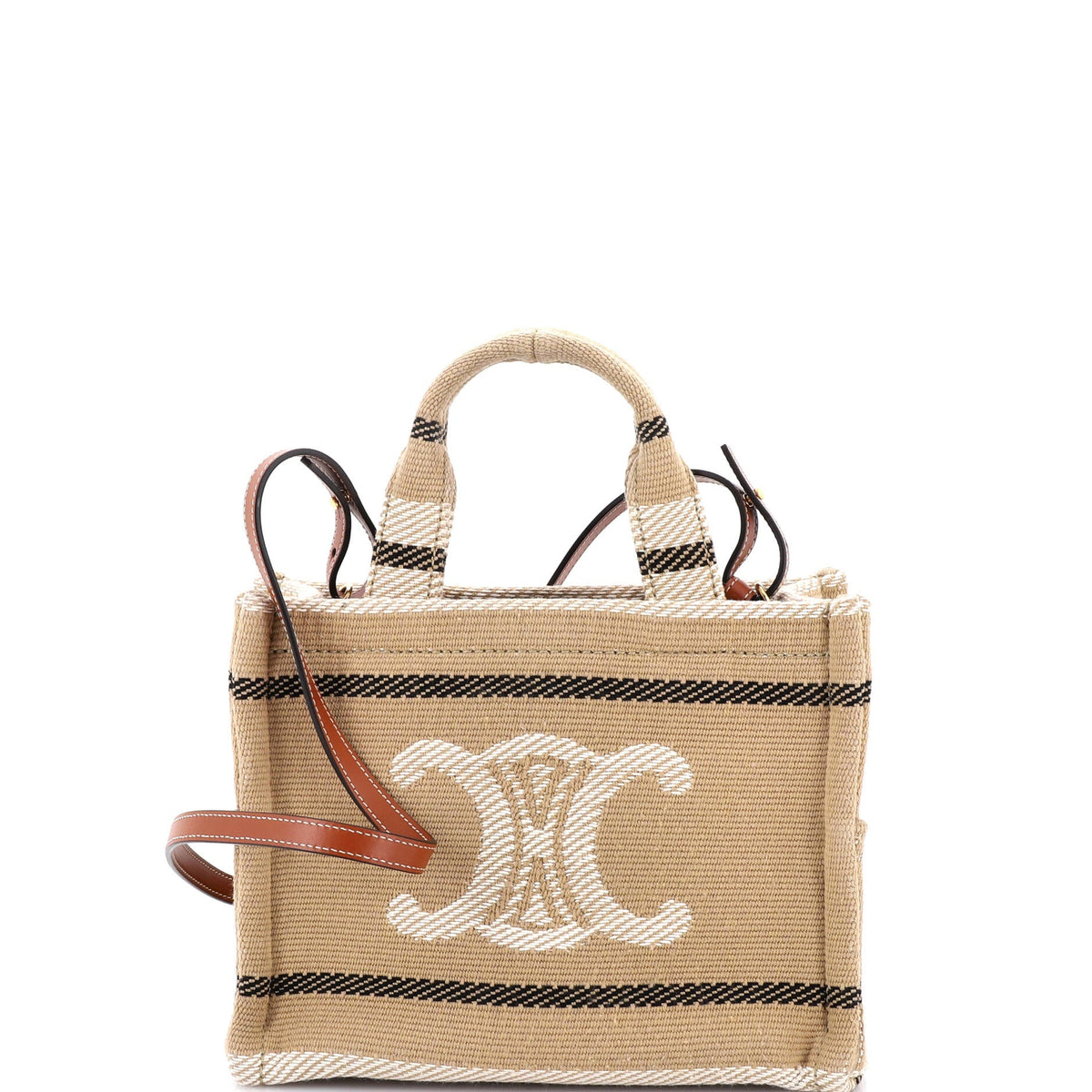 Celine CELINE Cabas Thais Tote Striped Jacquard Textile Small