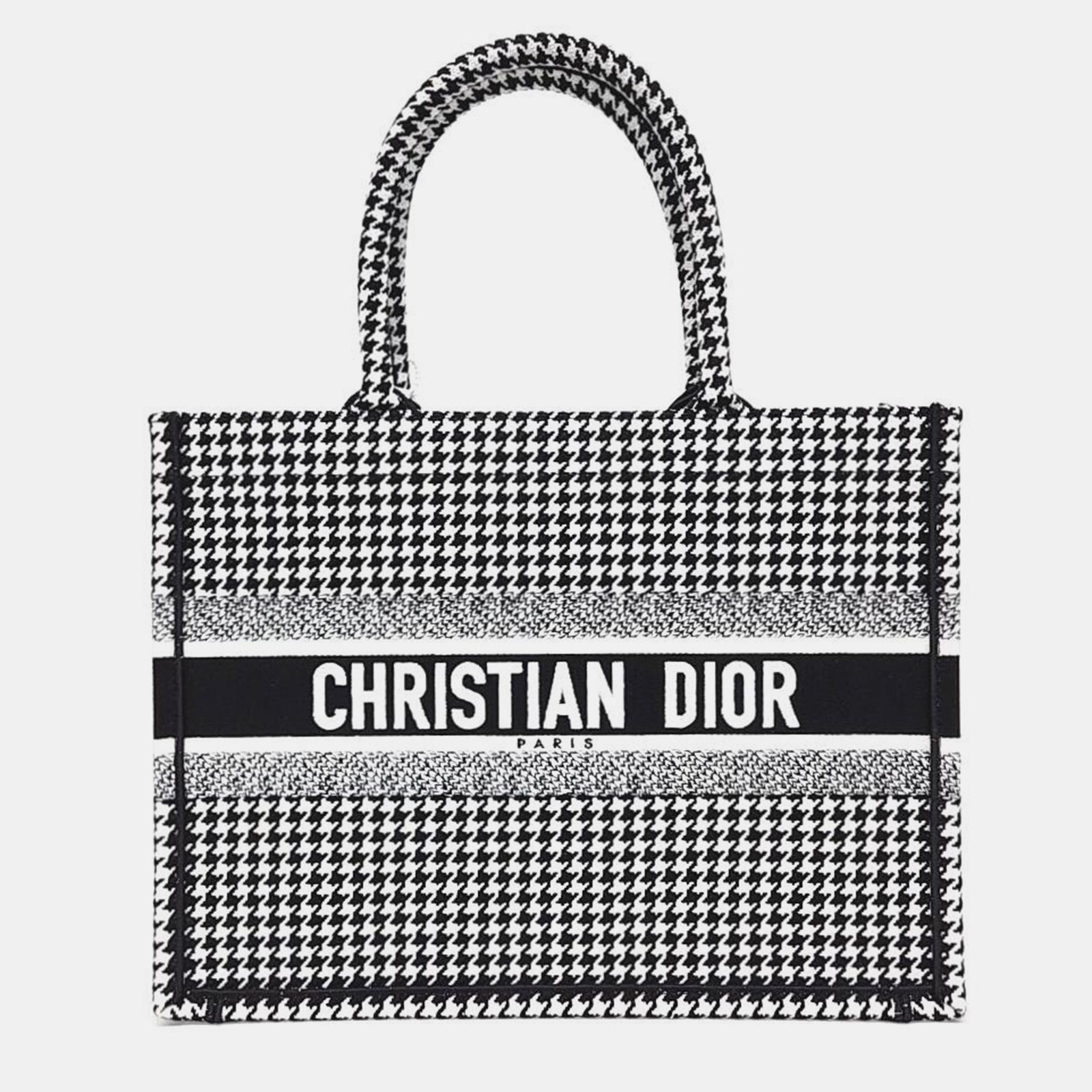 Dior Black/White Houndstooth Canvas Lady Tote Bag