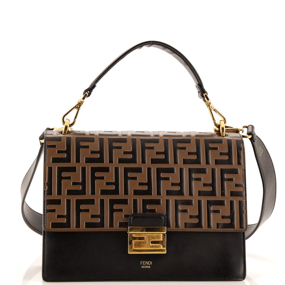 Fendi FENDI Kan U Shoulder Bag Zucca Embossed Leather Medium