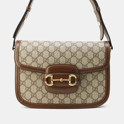 Beige/Brown Canvas Leather GG Supreme Horsebit 1955 Shoulder Bag