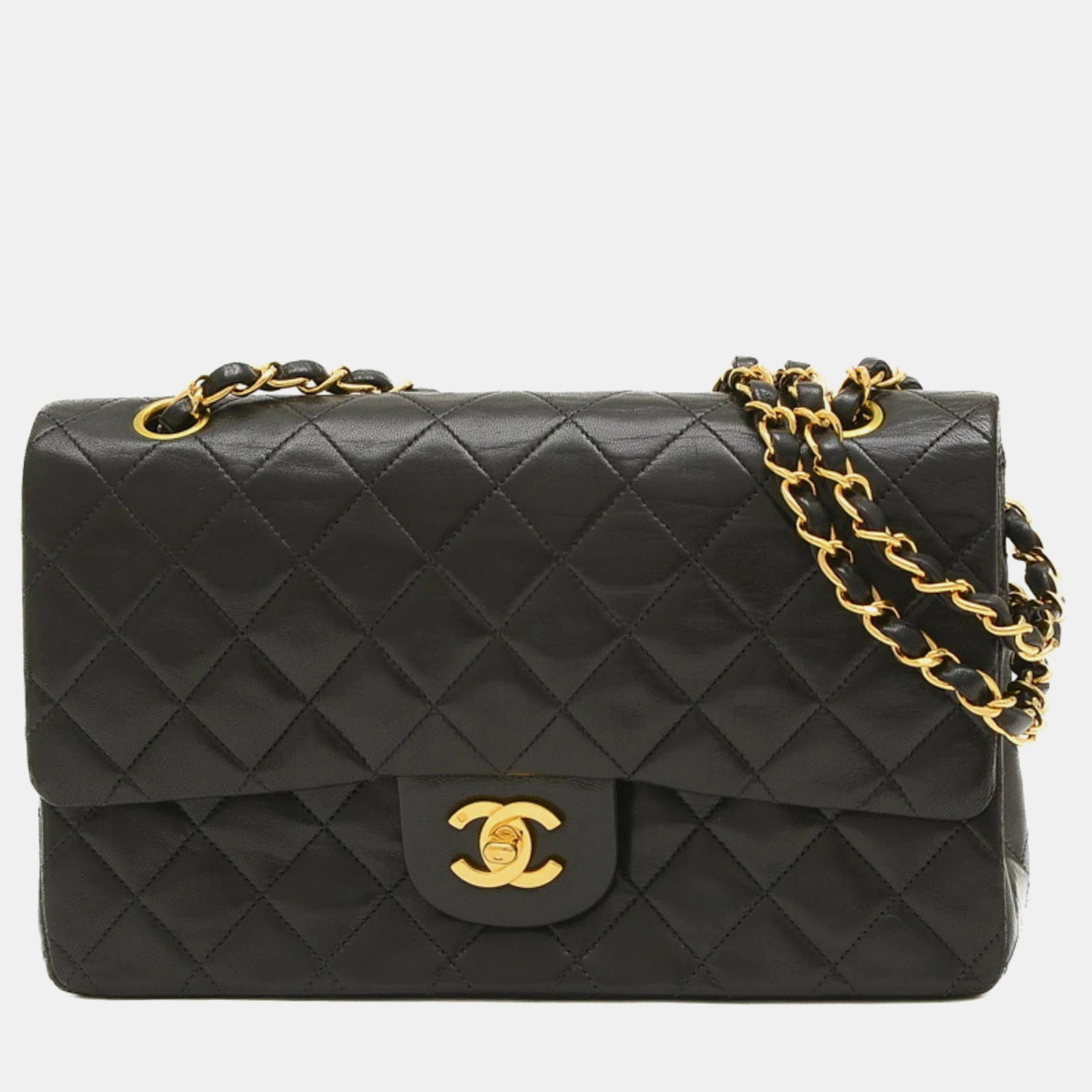 Chanel Sacs à bandoulière classiques à double rabat de taille moyenne en cuir d'agneau noir