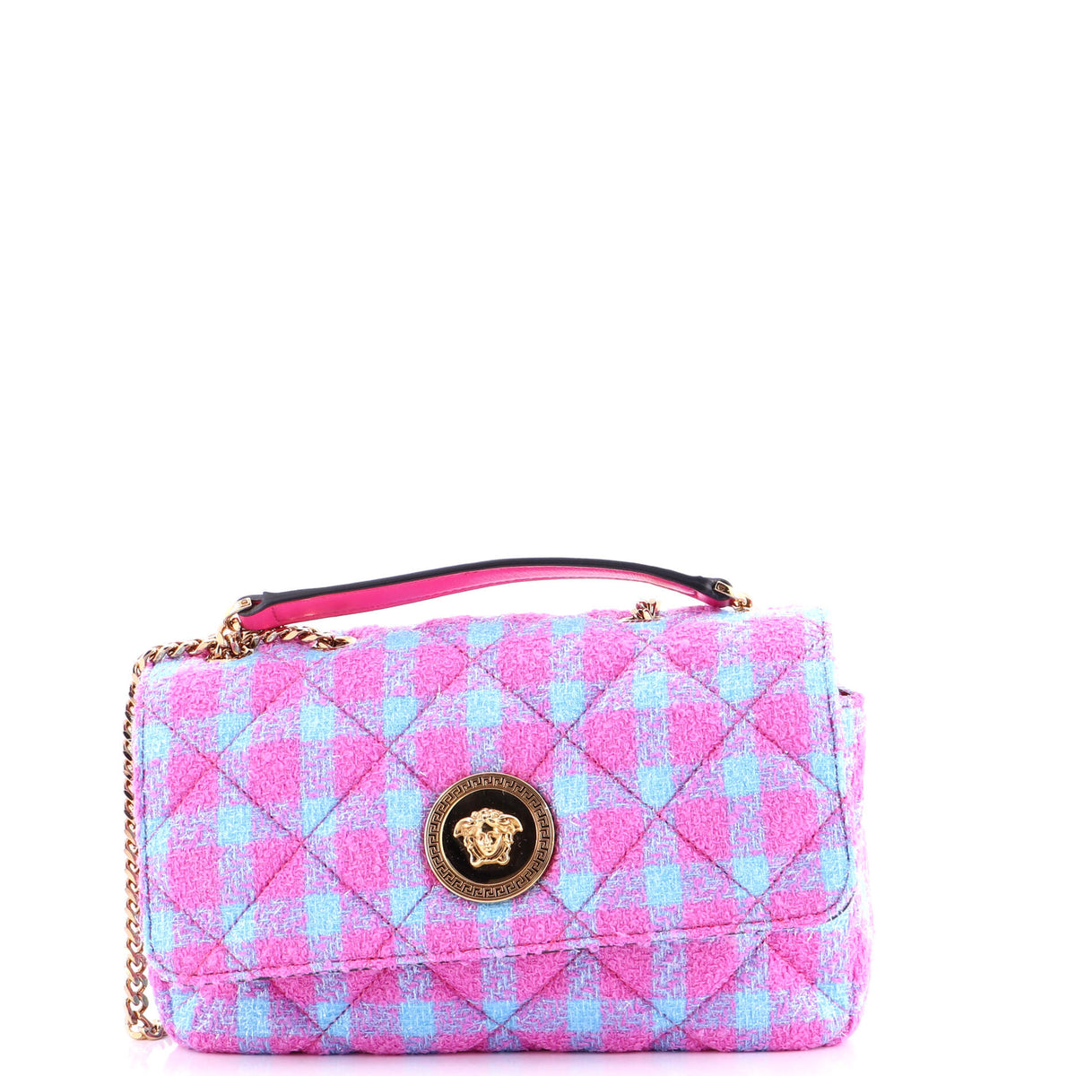 Versace VERSACE Medusa Icon Chain Flap Bag Quilted Tweed East West