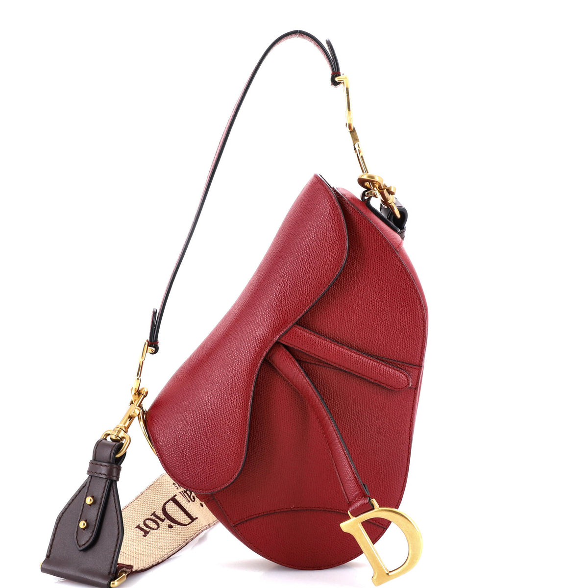 Christian Dior Saddle Handbag with Strap Leather Medium