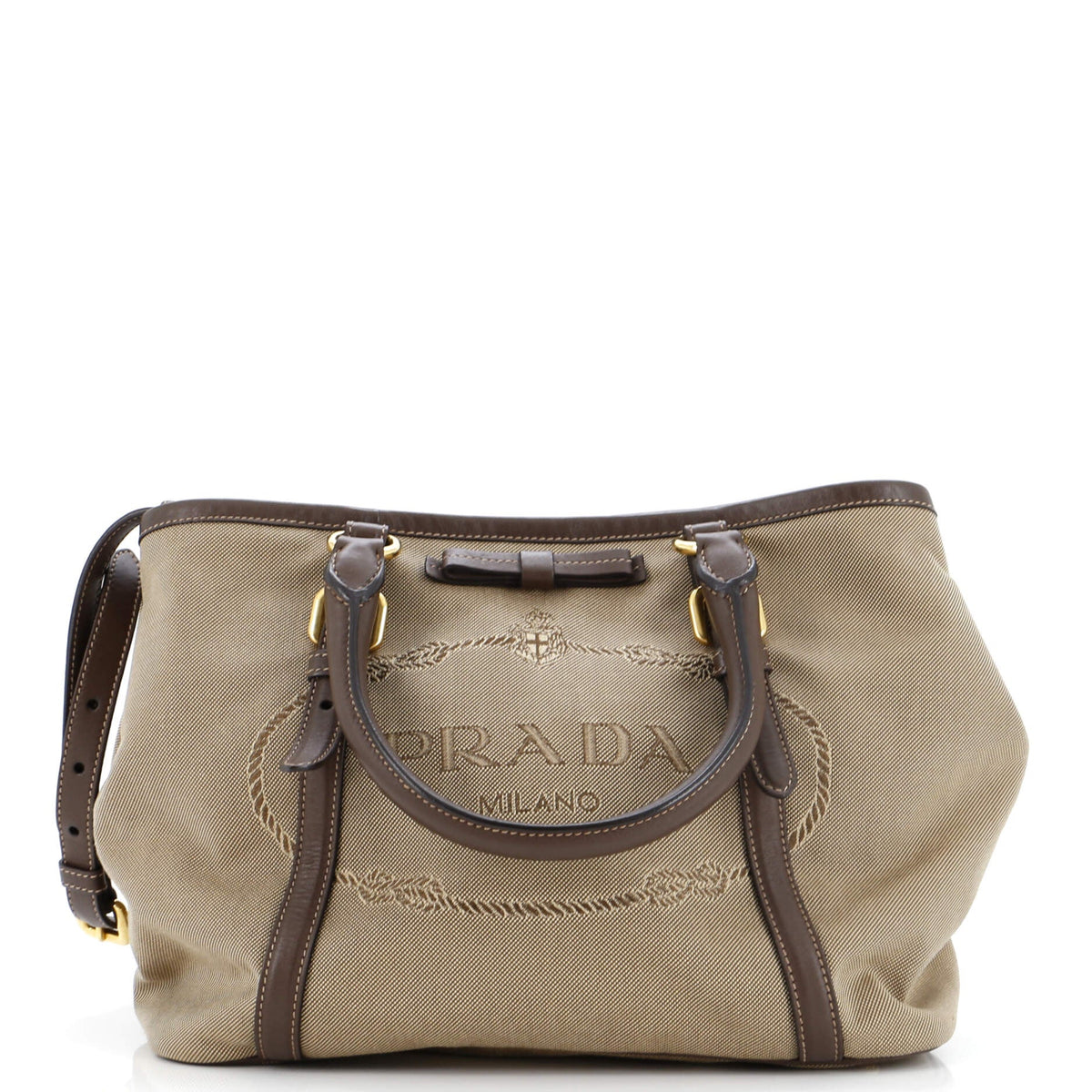 Prada PRADA Logo Convertible Tote Canvas with Leather Medium