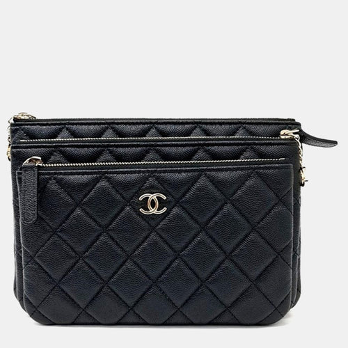 Black Caviar Leather Trio Cosmetic Case