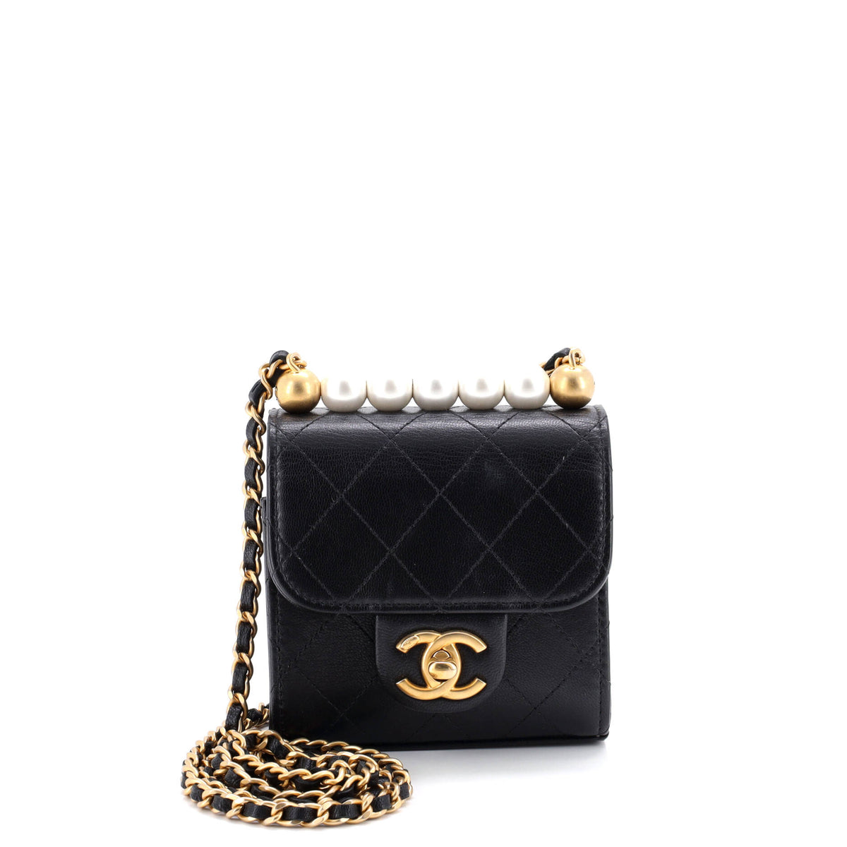 Chanel CHANEL Chic Pearls Flap Clutch with Chain Quilted Goatskin Mini