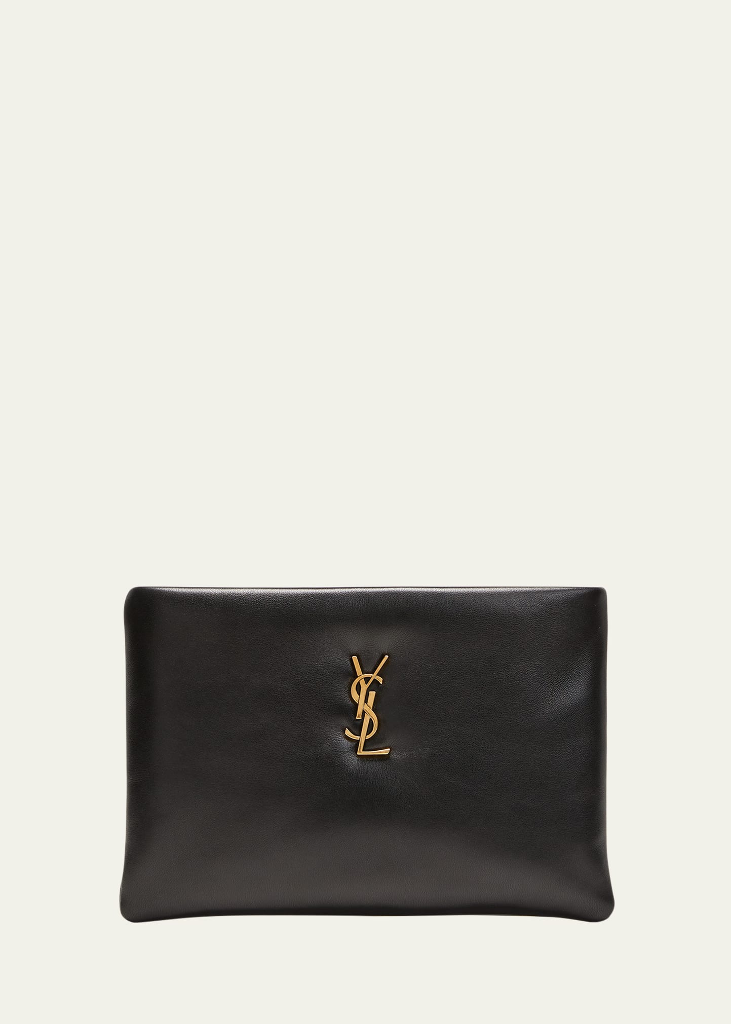 Saint Laurent Calypso Small YSL Clutch Bag in Smooth Padded Leather