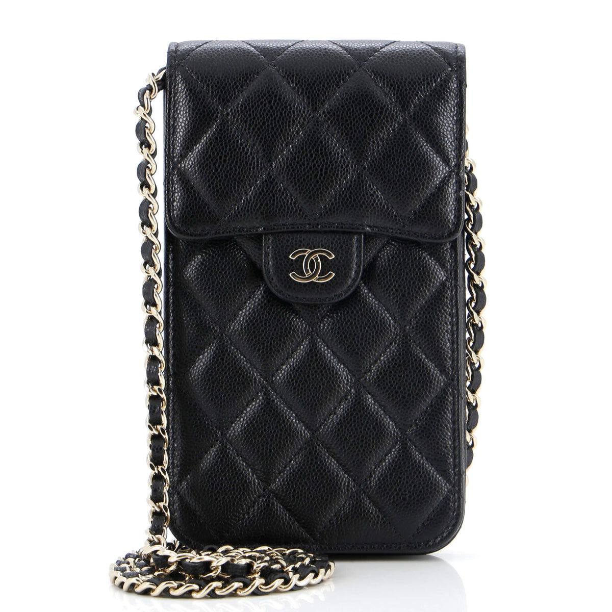 Chanel CHANEL CC Flap Phone Holder Crossbody Bag Quilted Caviar