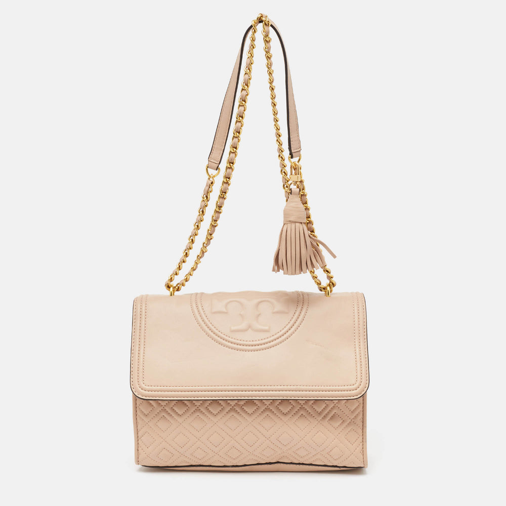 Blush Pink Quilted Leather Large Fleming Shoulder Bag