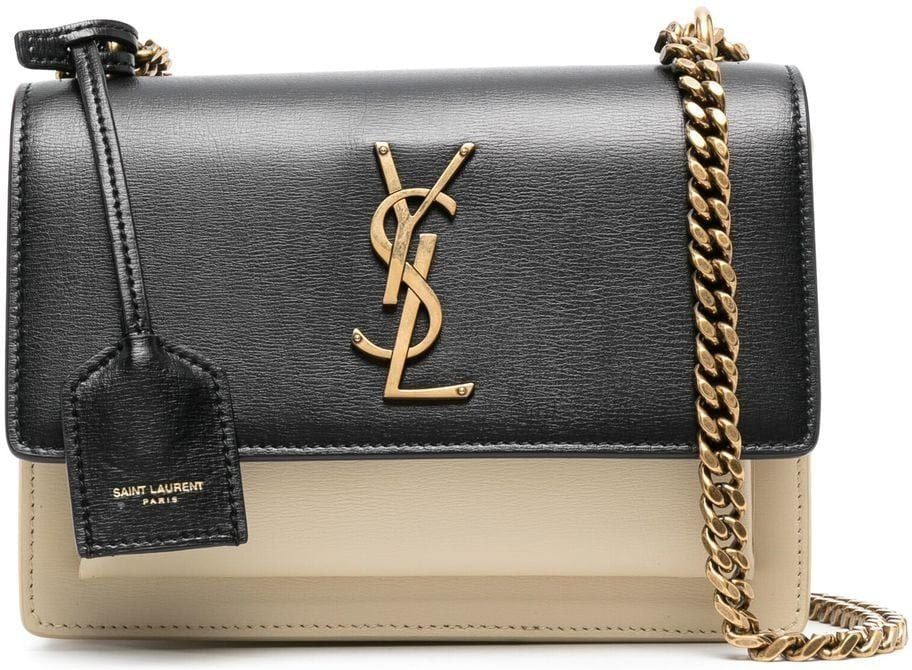 Saint Laurent Women's Logo Plaque Panelled Leather Crossbody Bag in Nero/Burro | 441972D42EW1089