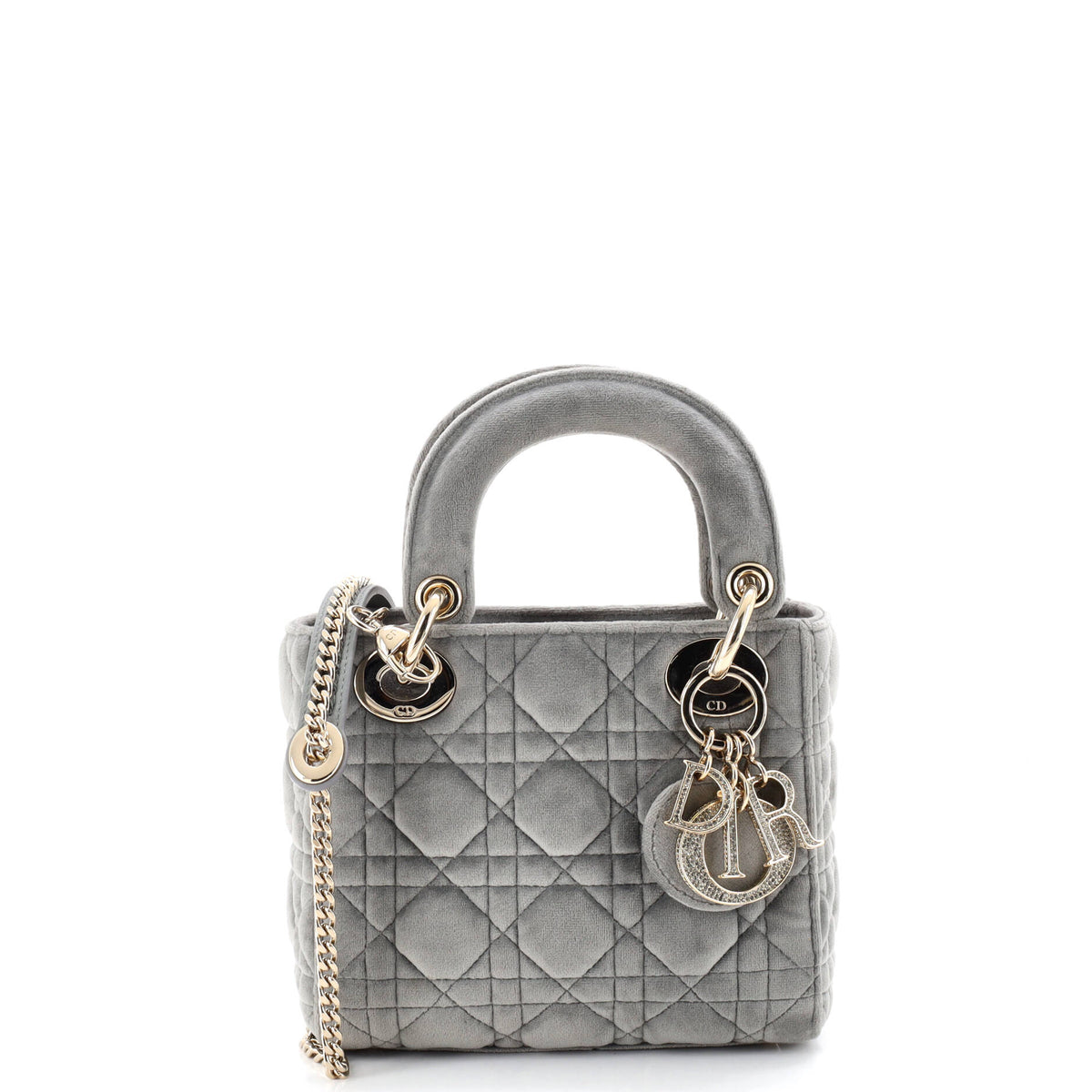 Christian Dior Lady Dior Chain Bag Cannage Quilt Velvet with Crystal Charms Mini