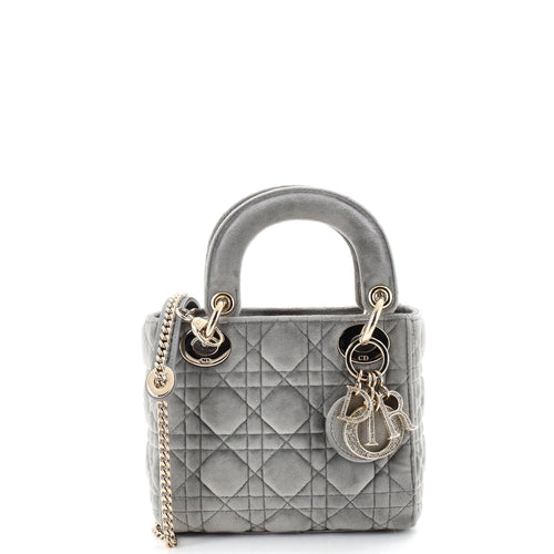 Lady Dior Chain Bag Cannage Quilt Velvet with Crystal Charms Mini