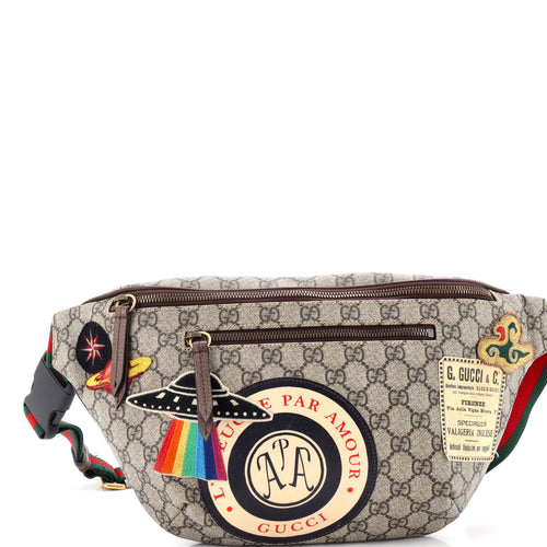GUCCI Courrier Zip Belt Bag GG Coated Canvas with Applique