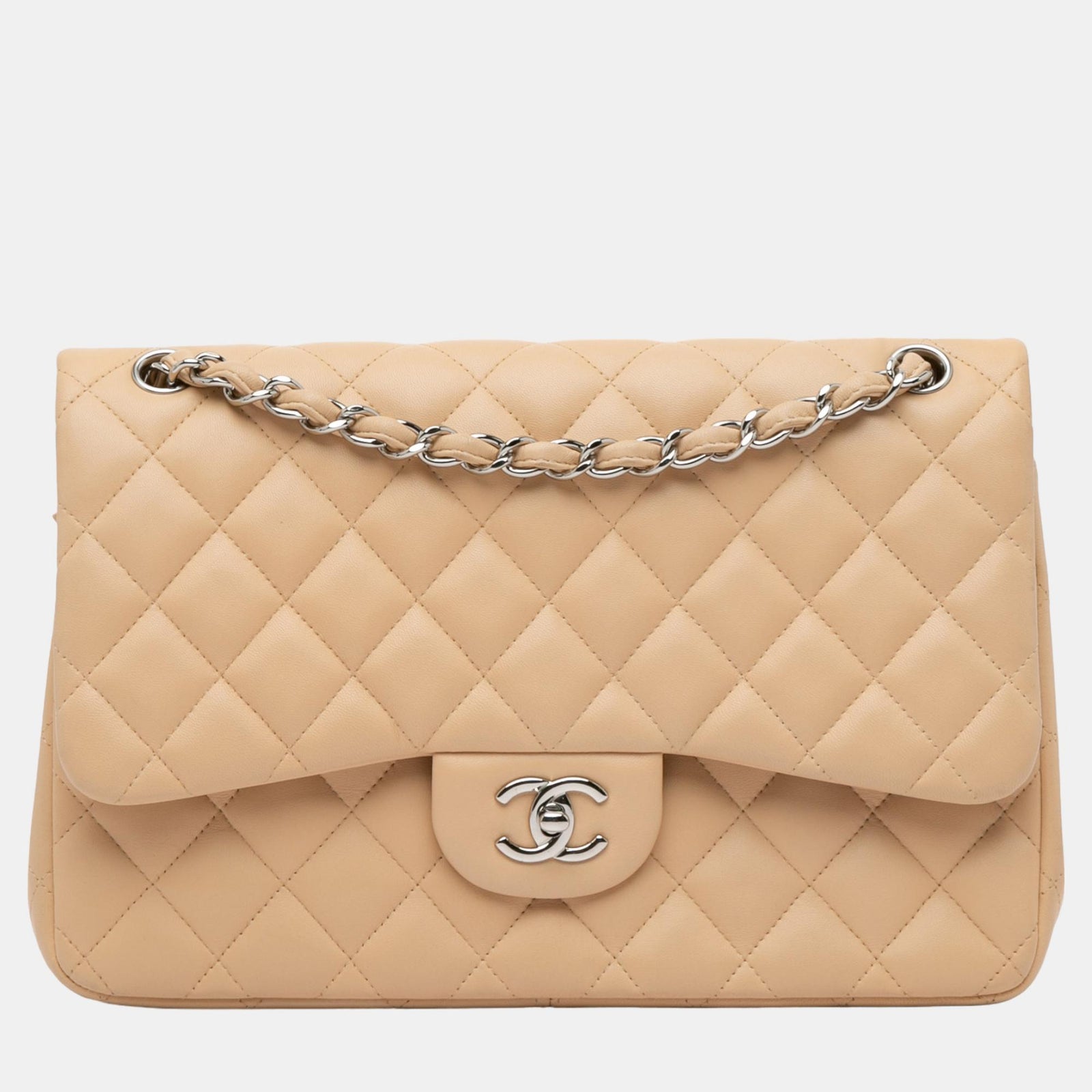 Chanel Beige Jumbo Classic Lambskin Double Flap