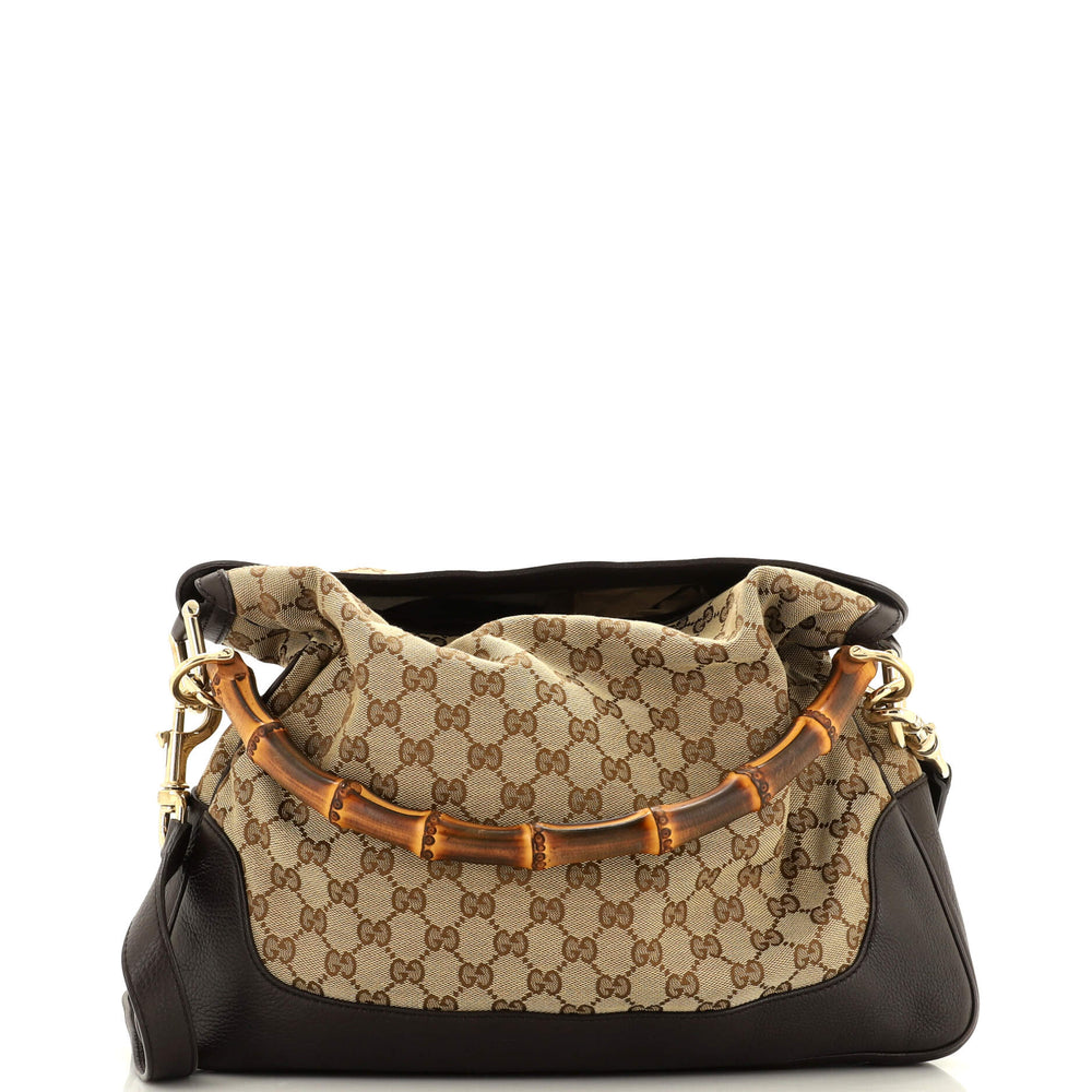 GUCCI Diana Bamboo Shoulder Bag GG Canvas Medium