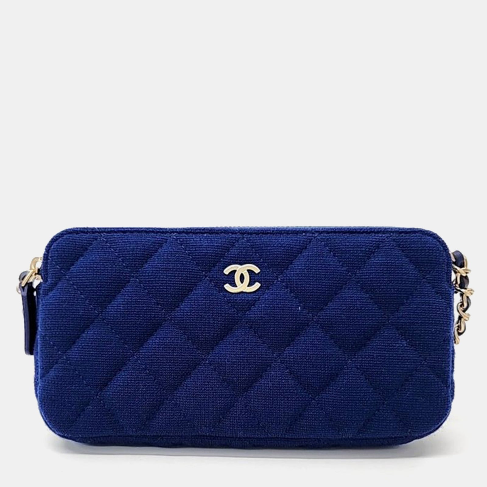 Chanel Blue Fabric Chain Crossbody Bag