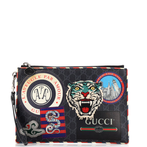 GUCCI Night Courrier Pouch GG Coated Canvas with Applique