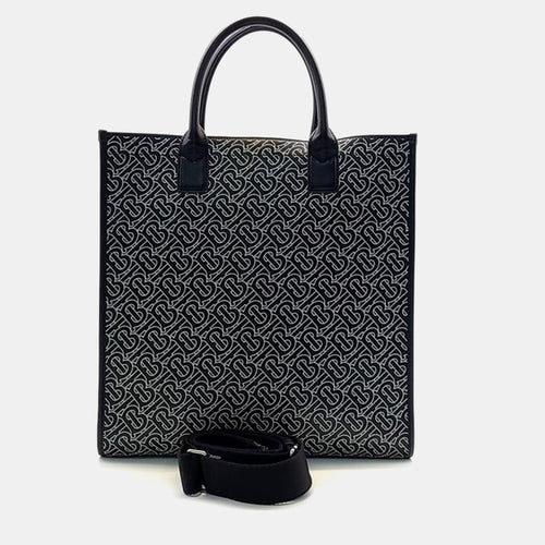 Black/White TB Logo Leather Vertical Danny Tote