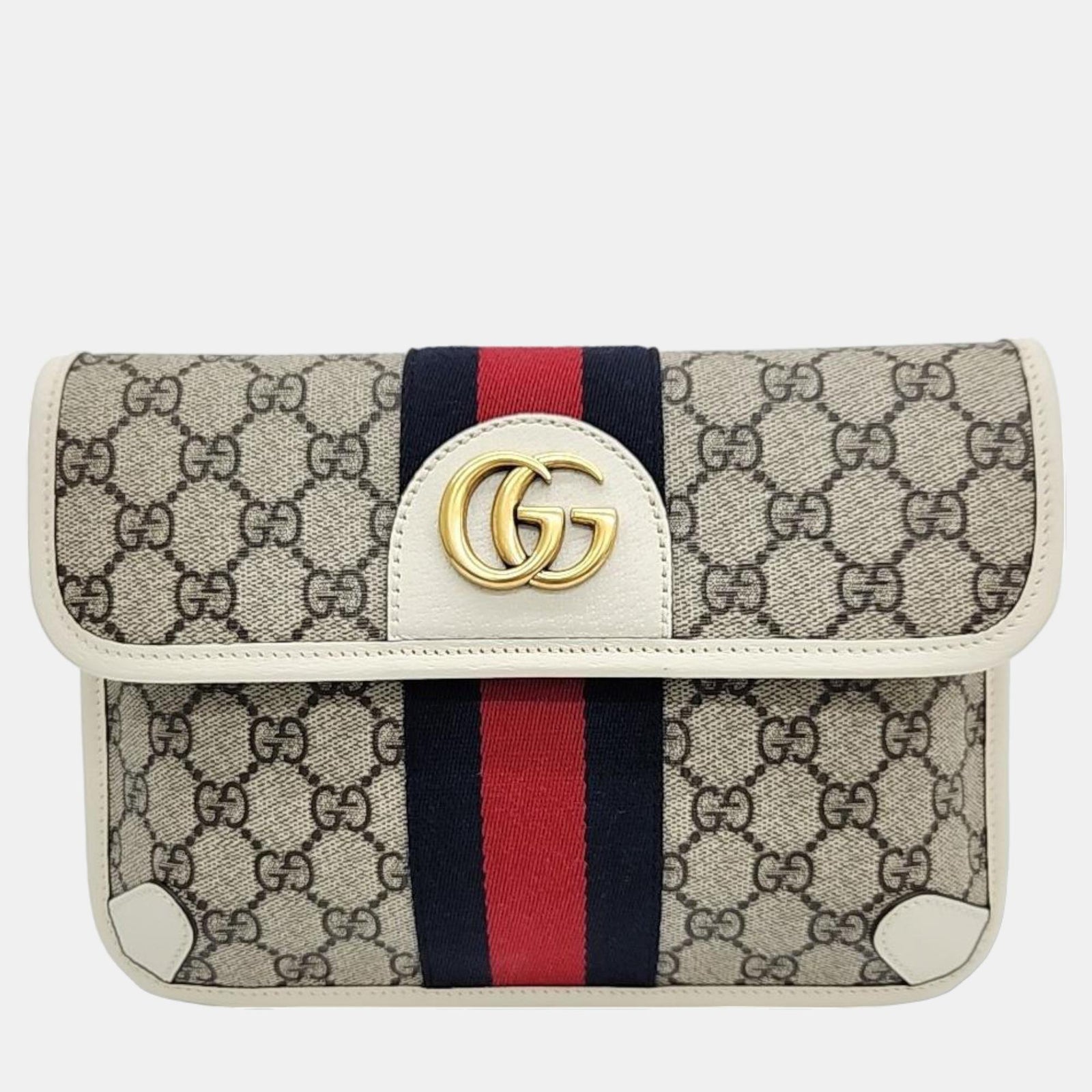 Gucci Gürteltasche „Ophidia“ aus GG Canvas mit Webmuster in Braun/Weiß