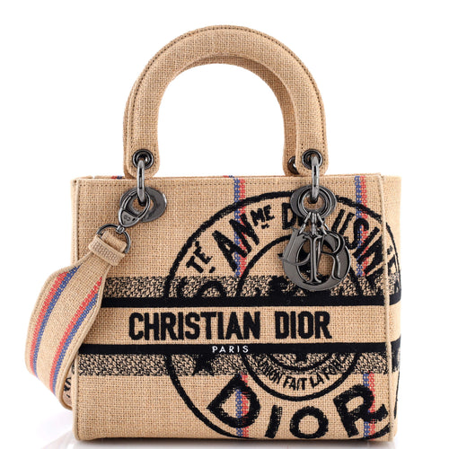 Lady D-Lite Bag Embroidered Jute Canvas Medium