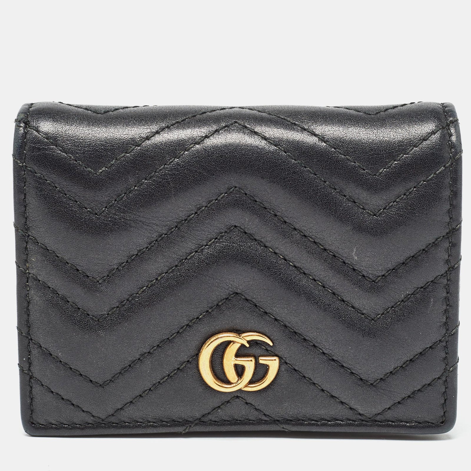 Gucci Schwarzes GG Marmont-Kartenetui aus Matelassé-Leder