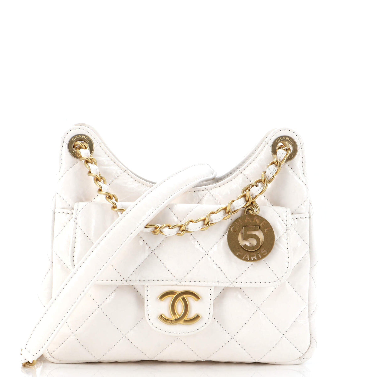 Chanel CHANEL Wavy CC Hobo Quilted Crumpled Calfskin Small