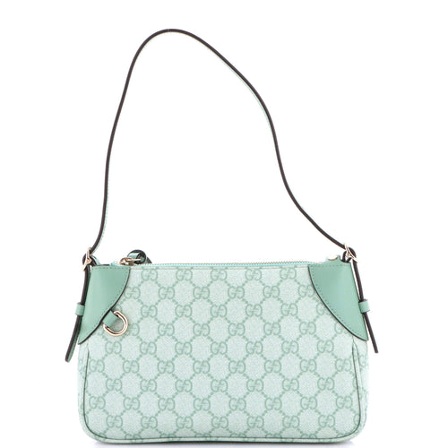 GUCCI Emblem Shoulder Bag GG Coated Canvas with Leather Small
