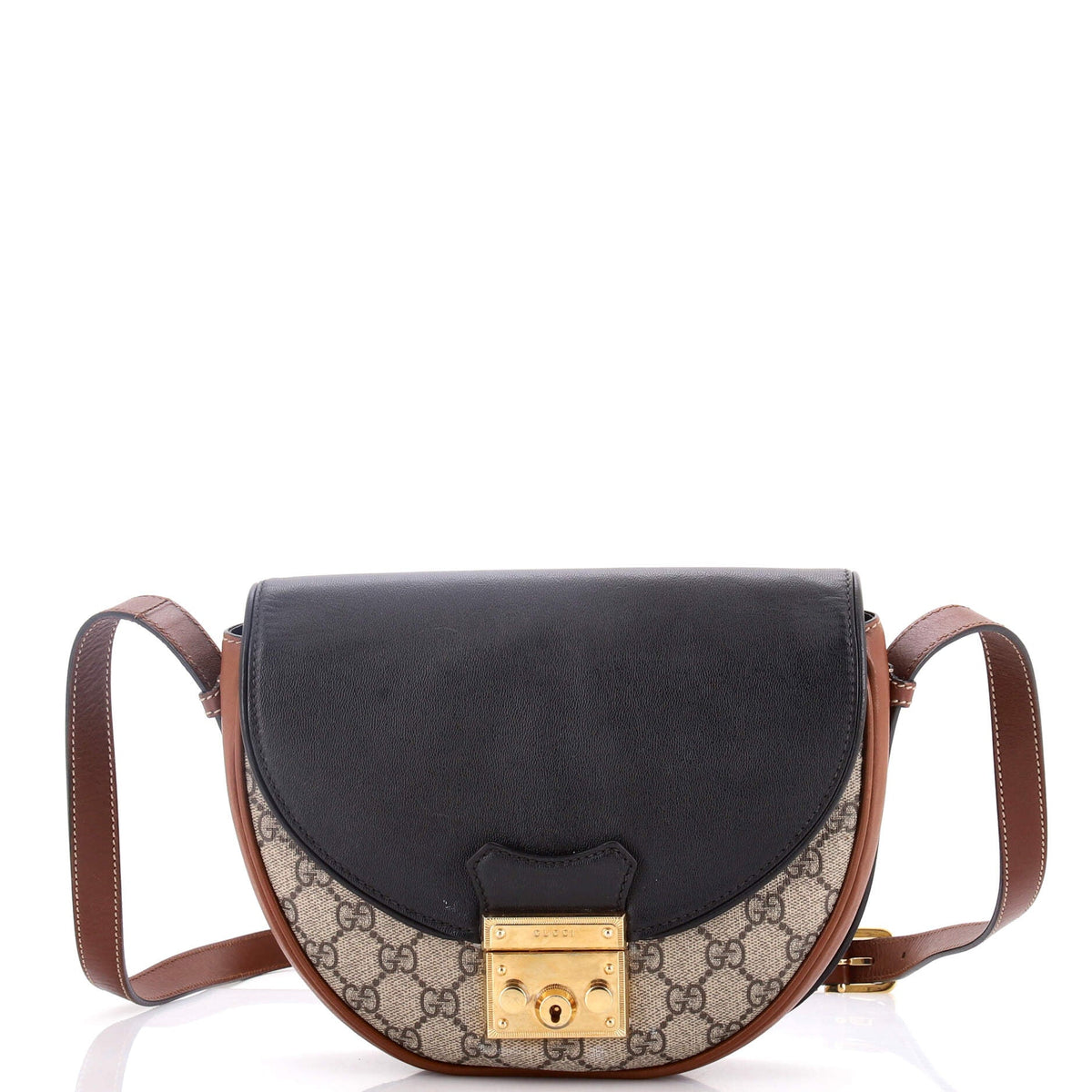 Gucci GUCCI Padlock Saddle Shoulder Bag GG Coated Canvas and Leather Small