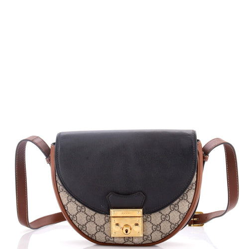 GUCCI Padlock Saddle Shoulder Bag GG Coated Canvas and Leather Small