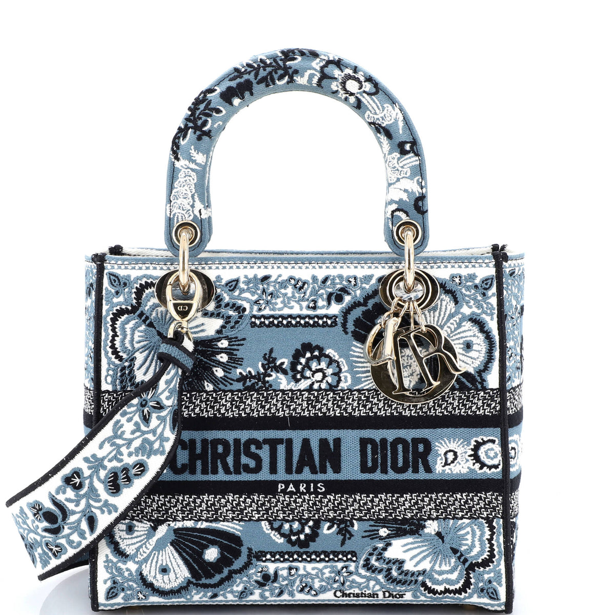 Christian Dior Lady D-Lite Bag Embroidered Canvas Medium