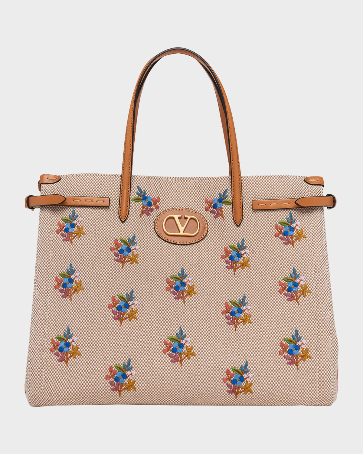 Valentino Floral-Embroidered Canvas Tote Bag